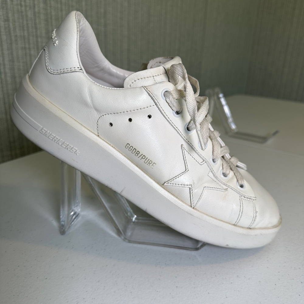 Golden Goose Purestar (GGDB/PURE) White Leather Sneakers, Size 9.5